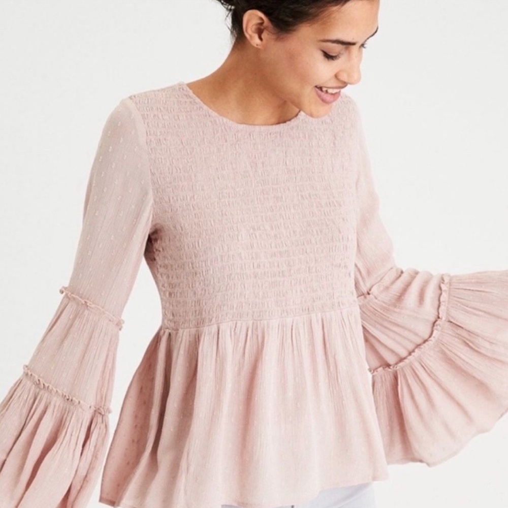 American Eagle Outfitters Light Pink Bell Sleeve Blouse